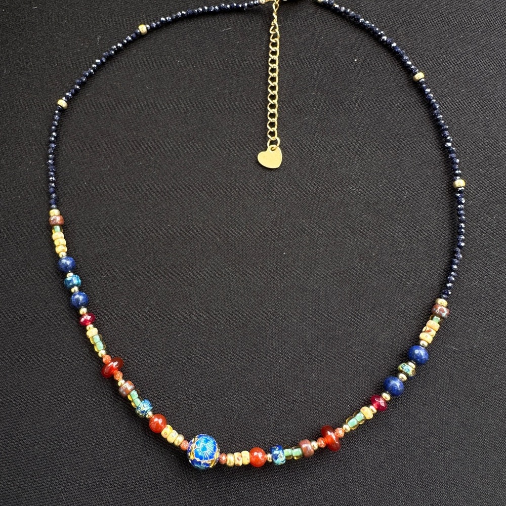 Colorful Beaded Necklace with Gold Accents